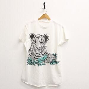 Vintage Sparkly White Tiger Cub T Shirt Large